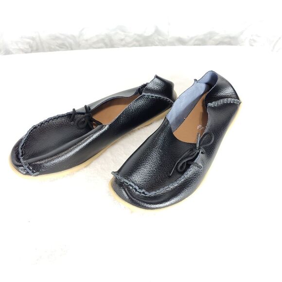 SOCOFY women navy leather driving Moccasin Loafers slip on european 42 - Picture 1 of 9